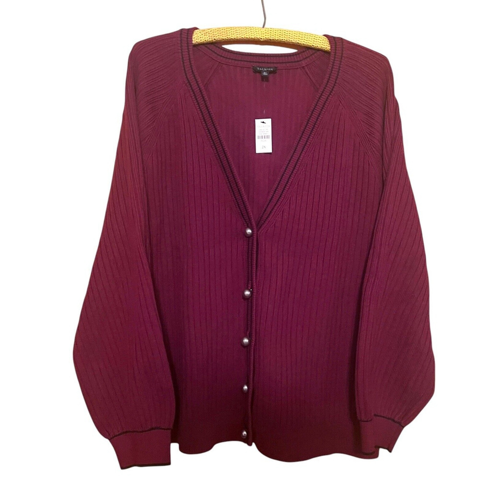 Talbots Burgundy Cardigan Sweater Plus 2x Preppy Tailored Business Corpcore
